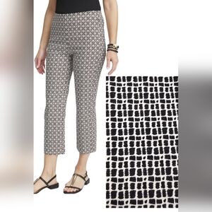 Chico's Sz 14 So Slimming Pull-On Printed Ankle Pants Black White Squares 3353-S